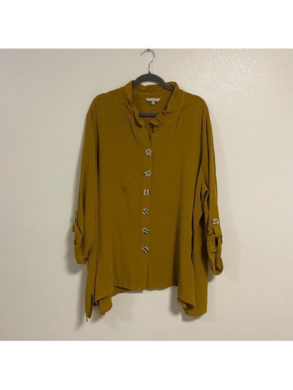 John Mark Shirt Women Size 3X Golden Mustard Button up Shirt Top Roll up sleeve